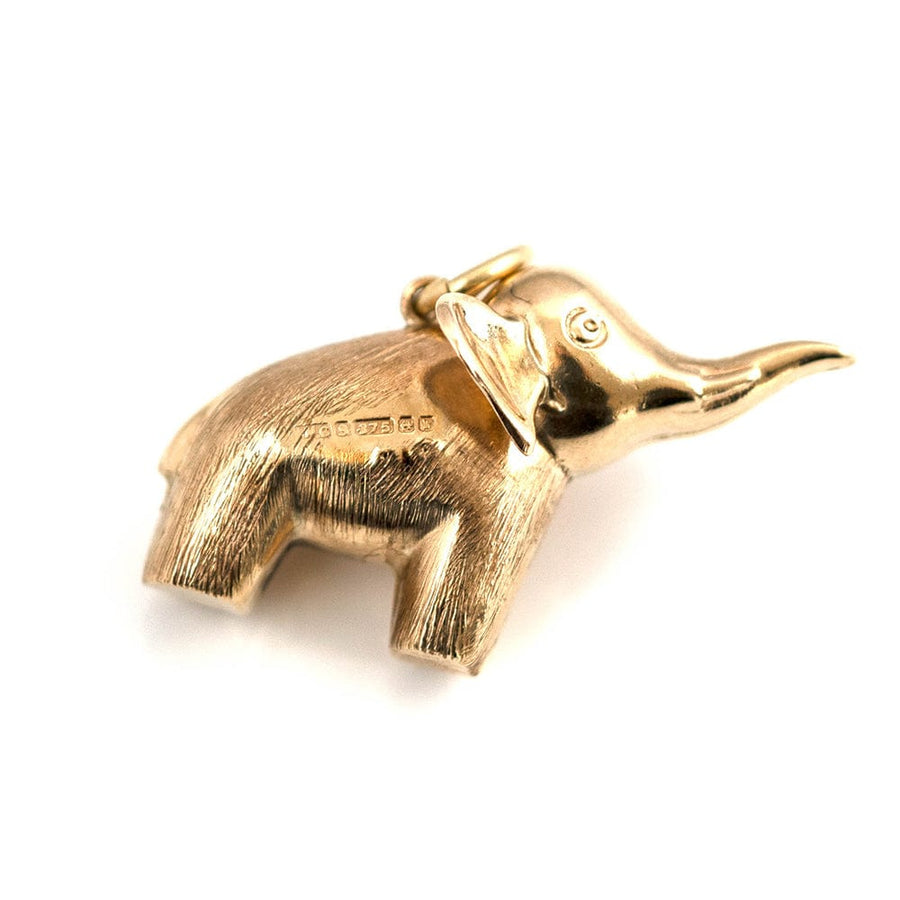 1970s Necklaces Vintage 1971 Puffed Elephant 9ct Gold Charm Necklace Mayveda Jewellery