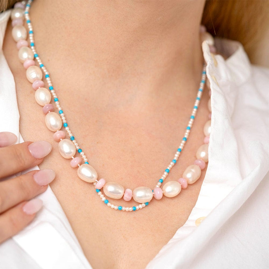 Mayveda Jewellery Necklaces Pink Opal White Pearl Gemstone Necklace Mayveda Jewellery