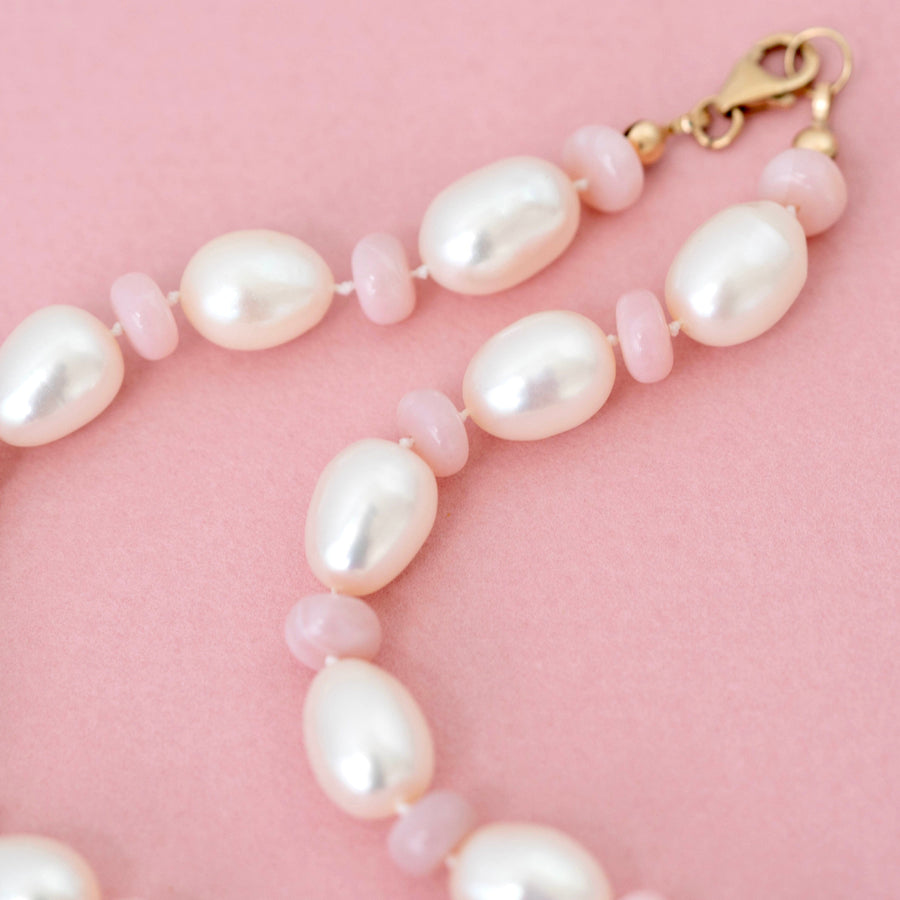 Mayveda Jewellery Necklaces Pink Opal White Pearl Gemstone Necklace Mayveda Jewellery