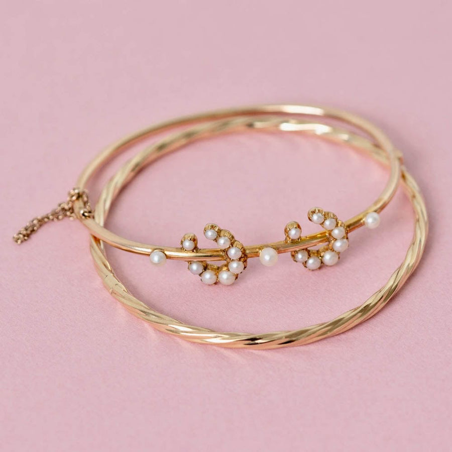 VICTORIAN Bracelets Antique Victorian Pearl Horseshoe 9ct Rose Gold Bangle Bracelet Mayveda Jewellery