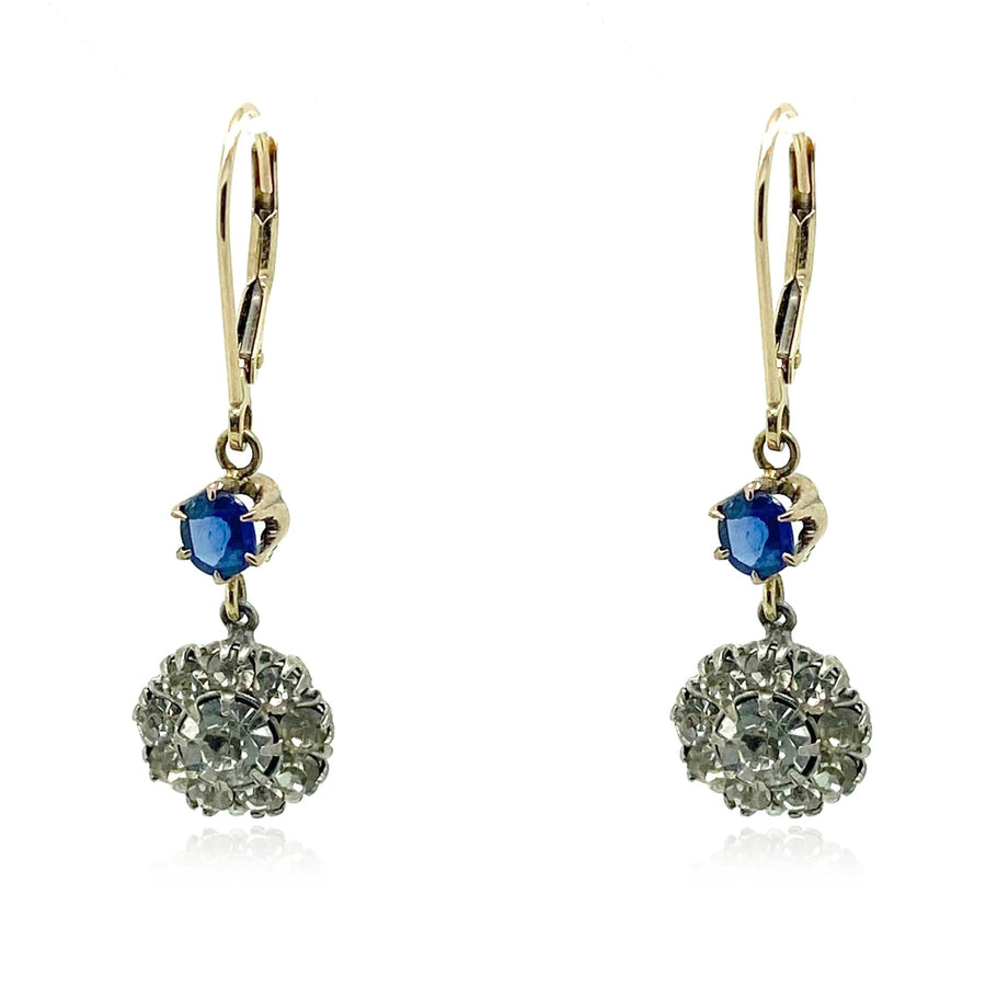 1930s Earrings Vintage 1930s Sapphire Paste Gold Drop Earrings Mayveda Jewellery