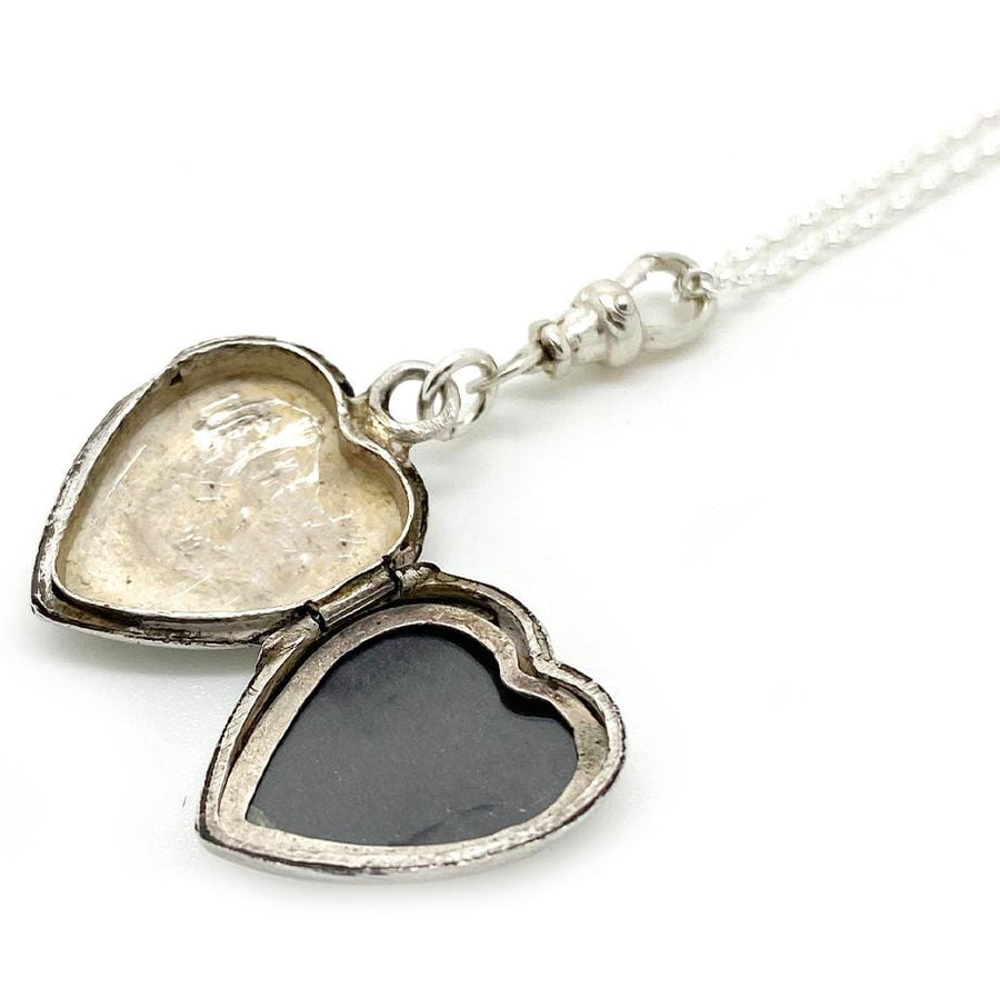 1930s Necklaces Vintage 1930s Silver Engraved Heart Locket Necklace Mayveda Jewellery