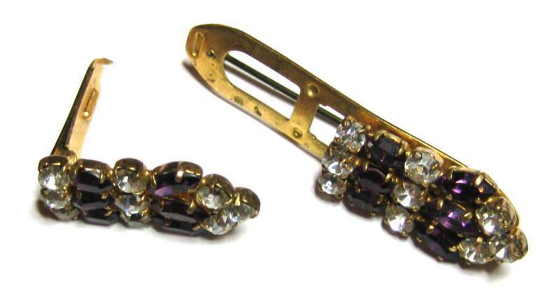 Vintage 1950s Diamante Purple Duet Clip Brooch