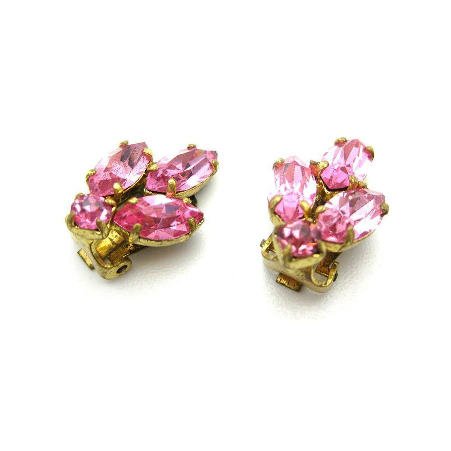 Vintage 1950's Pink Diamante Clip Earrings
