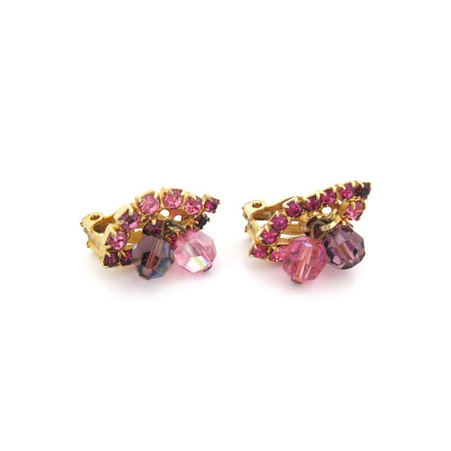 Vintage 1950's Pink Diamante Earrings