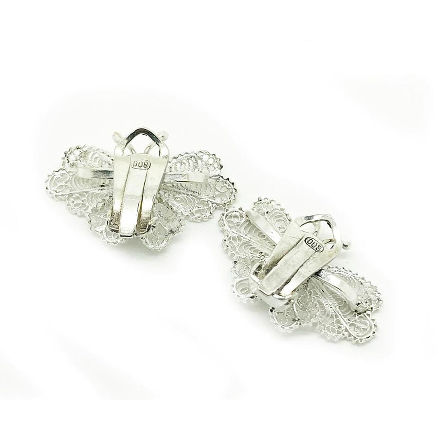 1950s Earrings Vintage 1950s Silver Filigree Butterfly Clip Earrings