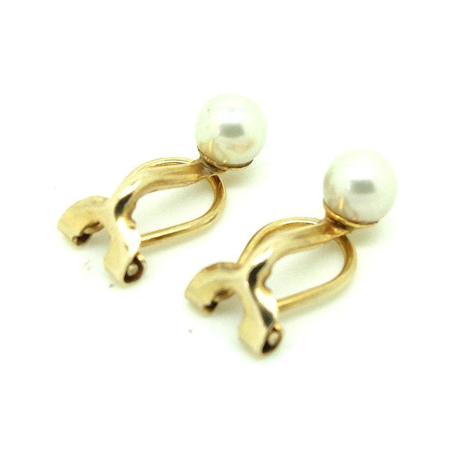 Vintage 1950s White Pearl 9ct Gold Clip Earrings