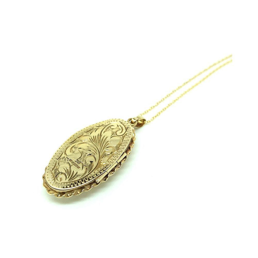 Vintage 1980 Oval Engraved 9ct gold Locket Necklace
