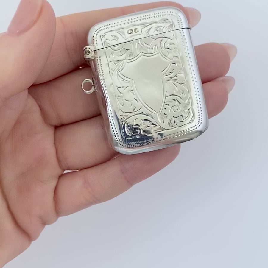 Antique Edwardian 1908 Silver Vesta Case Necklace