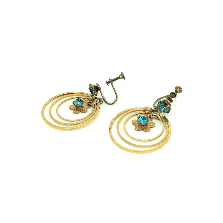 Vintage 1930's Rolled Gold Flower Hoop Earrings