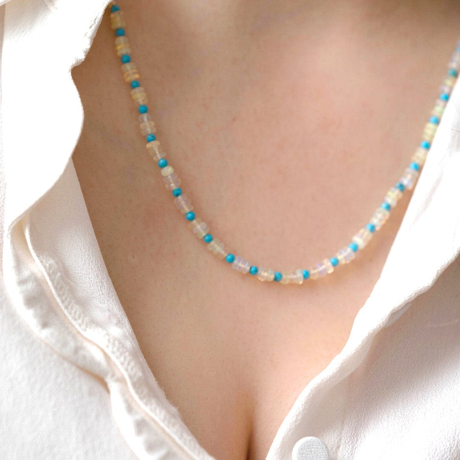 Mayveda Jewellery Necklaces Handmade Opal & Turquoise Beaded Necklace Mayveda Jewellery