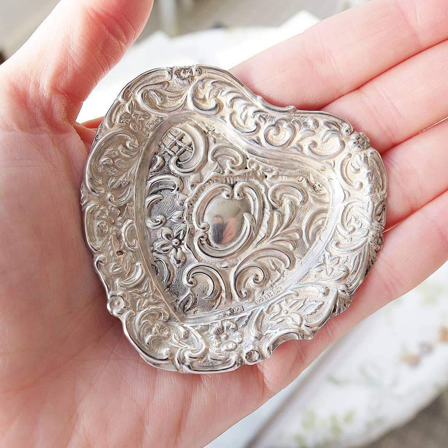 Antique Victorian 1887 Sterling Silver Heart Jewellery Tray