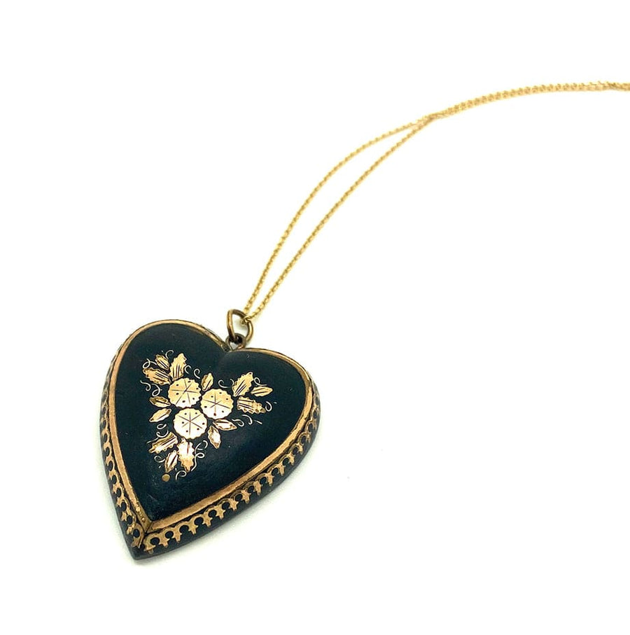 VICTORIAN Necklace Antique Victorian 1890 Tortoiseshell Piqué Heart Necklace Mayveda Jewellery